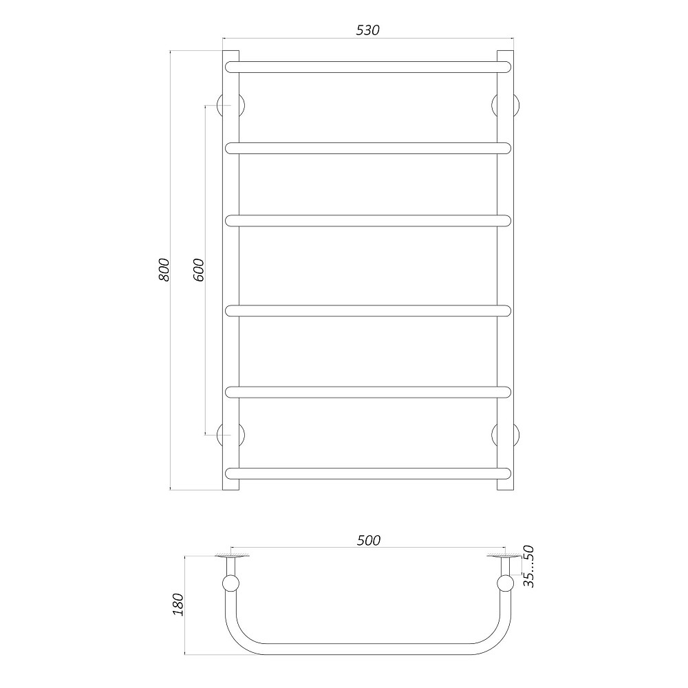 Рушникосушарка UNIO LS W 800-500-6 Драбинка Скоба вода Киев - изображение 4