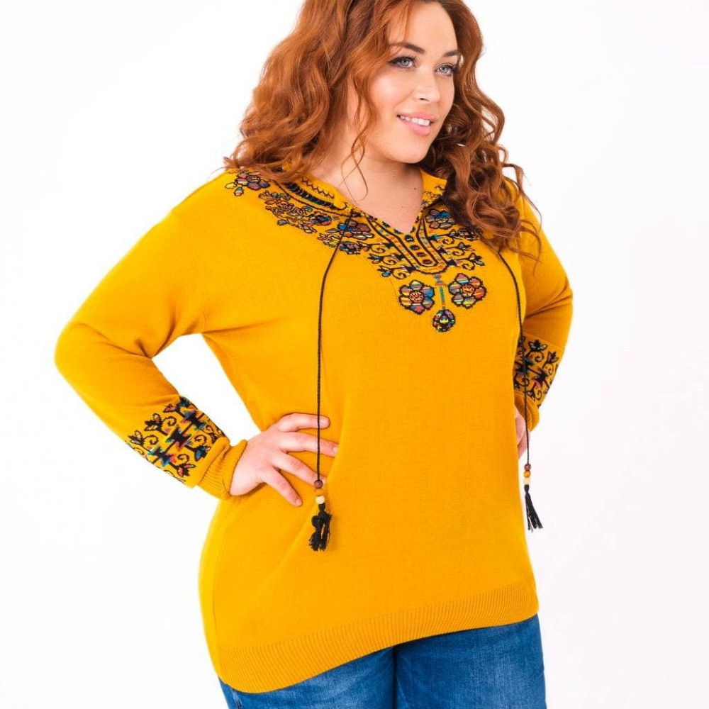 Джемпер с вышиванкой горчичный(желтый), 60-70, 2XL-4XL Лубны - изображение 1