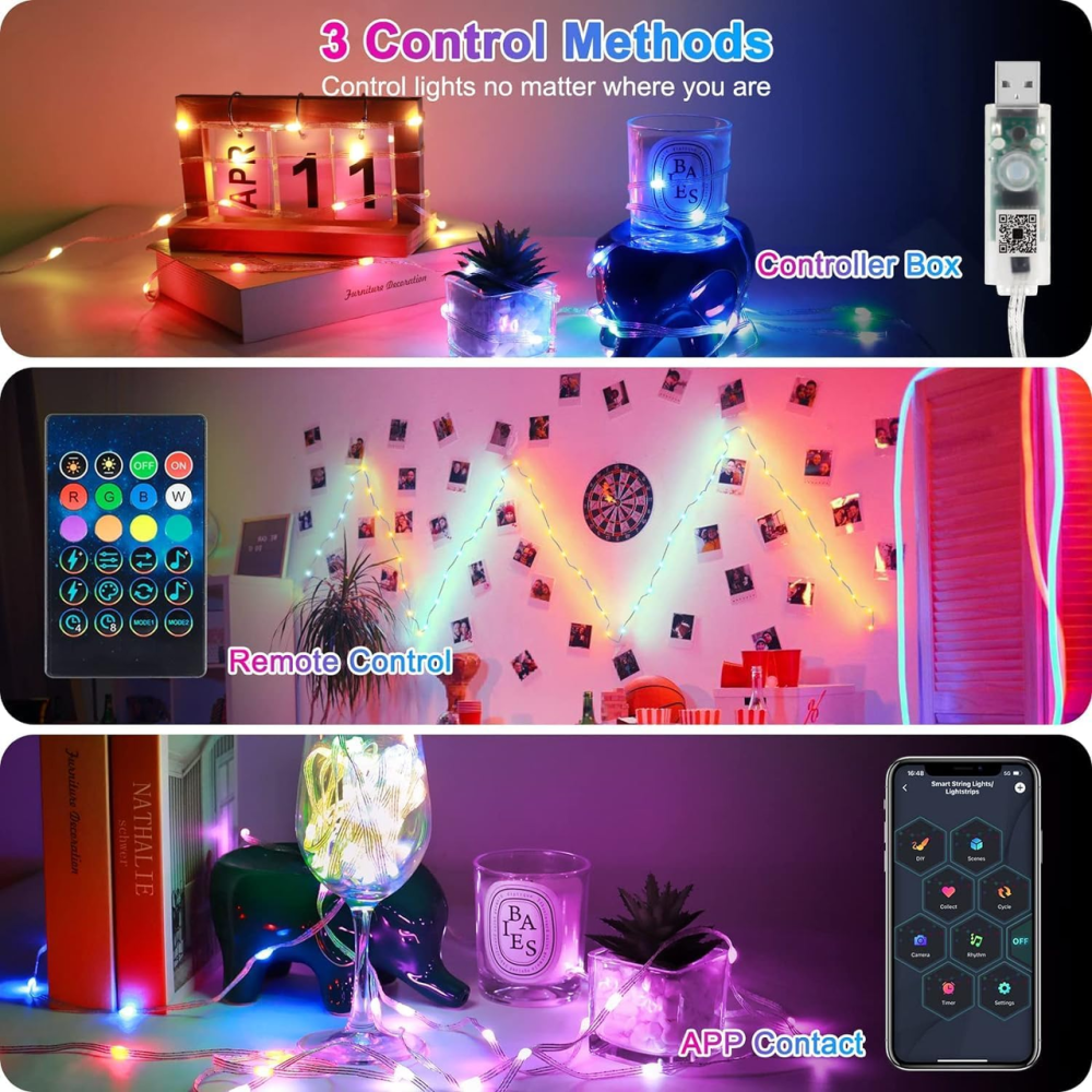 Умная RGB LED-гирлянда Oreunik 10 м 100 LED, Bluetooth, iDeal LED, синхронизация с музыкой, пульт, IP65, USB Киев - изображение 5