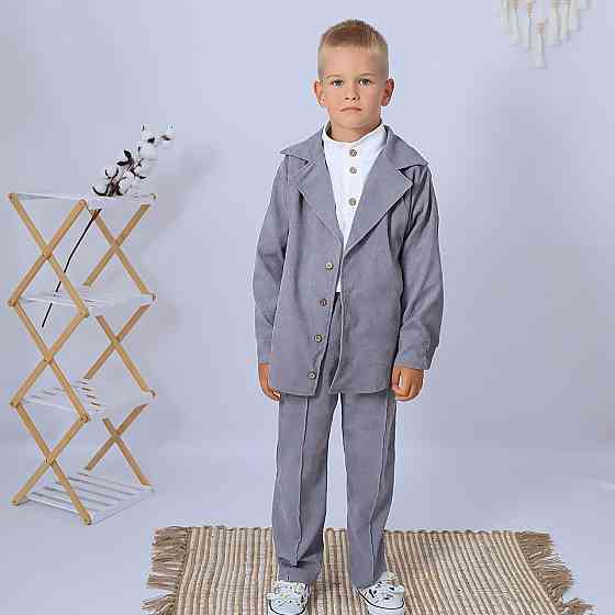 Вельветовий костюм для хлопчика/ костюм до школи сорочка біла + штани сірі + піджак 86 Кам'янець-Подільський