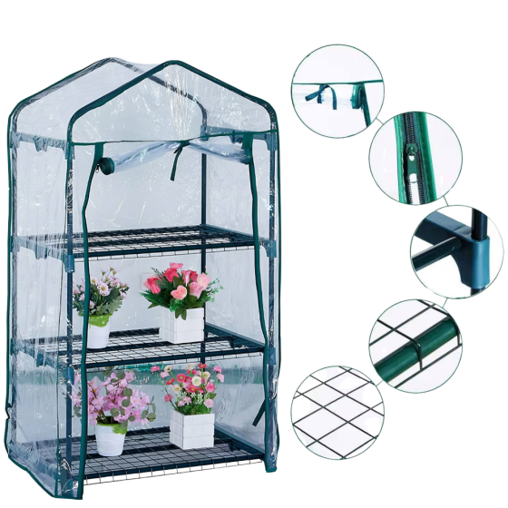 Теплица на 3 яруса портативная мини теплица,парник для цветов проращивания саженцев,расады на молнии Каменец-Подольский