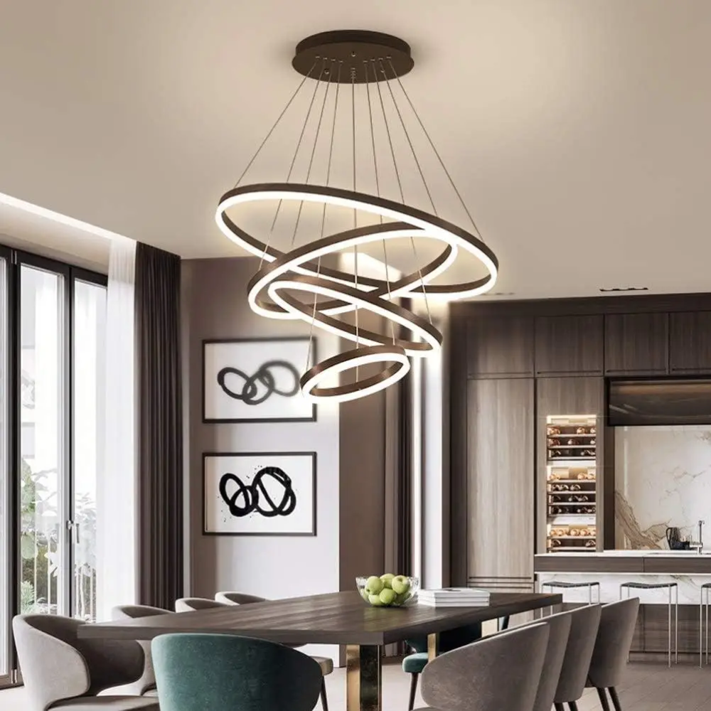 Світлодіодна люстра Олімпія PJ812С-4 40+60+80+100см (4 кільця) Коричнева Вінниця - фото 3