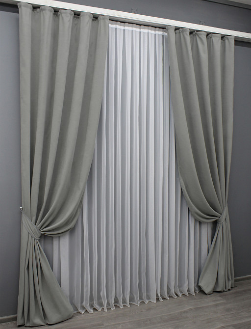 Комплект готових штор VR-Textil Мікровелюр Petek № 1477ш Світло-сірий 125х290 см 2 шт (39-979) Київ - фото 3
