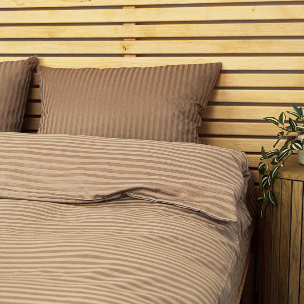 Постільна білизна Євро комплект Страйп Сатин 125 г/м2 YouStar (Коричневий) 2 х 50х70 Суми - фото 4