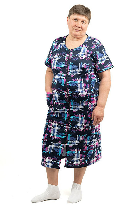 Халат женский, летний, 100 х/б темно-синий топ Киев - изображение 1