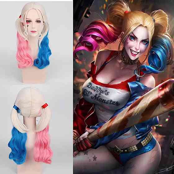 Длинные парики Харли Квинн RESTEQ - 60см, волнистые волосы без челки, косплей Отряд самоубийц, аниме Киев