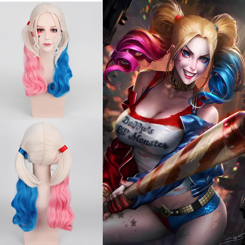 Длинные парики Харли Квинн RESTEQ - 60см, волнистые волосы без челки, косплей Отряд самоубийц, аниме Киев - изображение 1