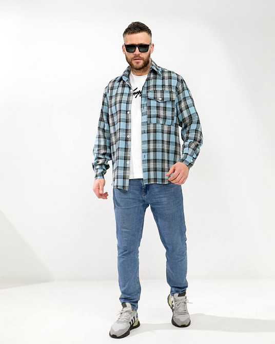 Чоловіча повсякденна картата сорочка турецький котон фланель Джинс, 54/56 Одеса - фото 1