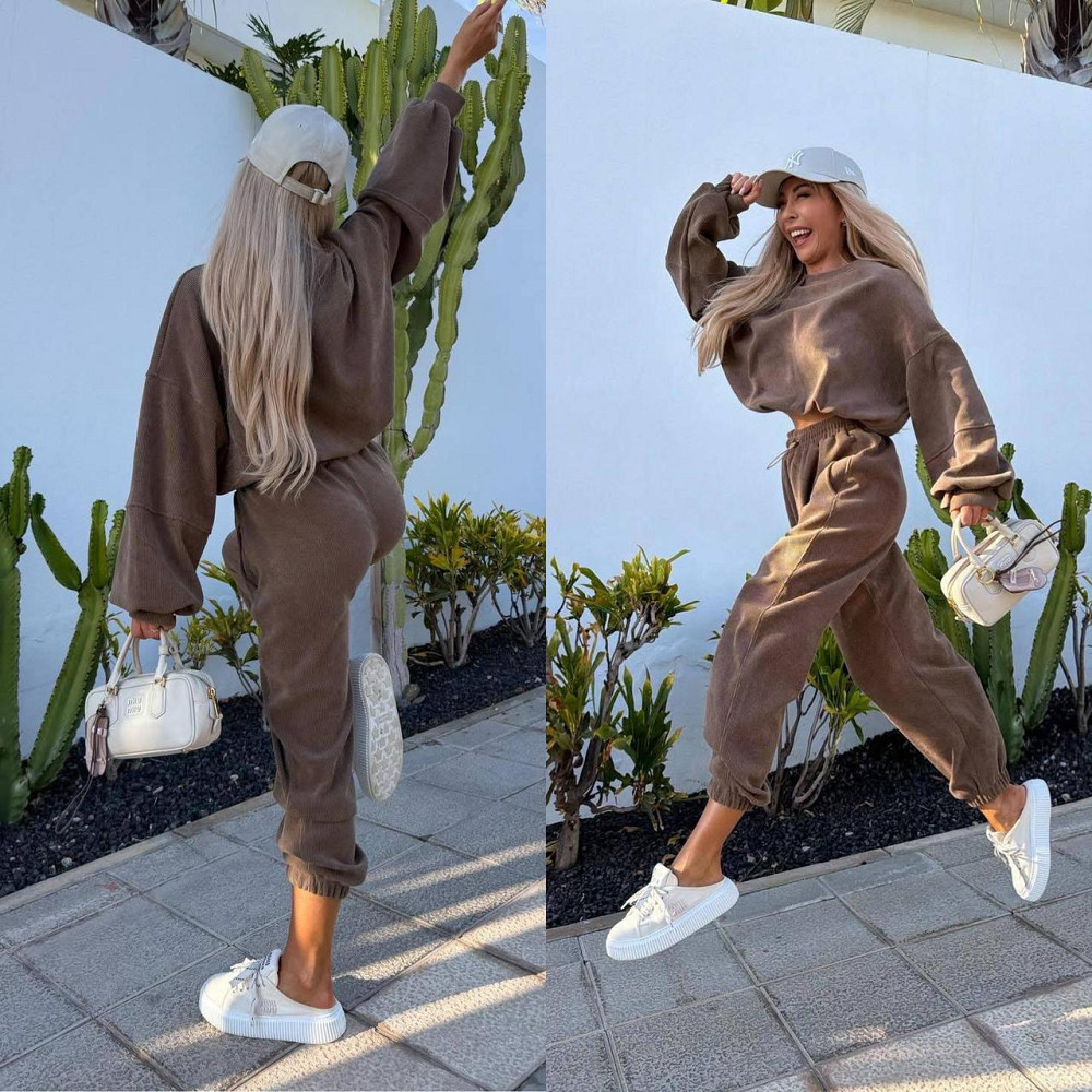 Женский стильный повседневный костюм двойка качественный турецкий вельвет Шоколад, 46/48 Одесса - изображение 3