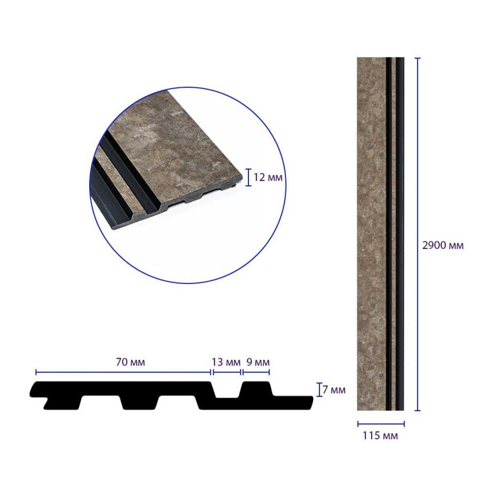 Рейка декоративна PS 2900х115х12мм Сіро-коричневий із золотими вкрапленнями SW-00002138 Київ - фото 8