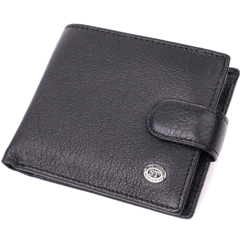 Чоловічий горизонтальний шкіряний гаманець, чорний (ST Leather) Київ - фото 17