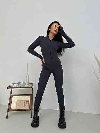 Стильный женский утепленный комбинезон в рубчик на флисе и на потайной молнии Графит, 42/44 Одесса