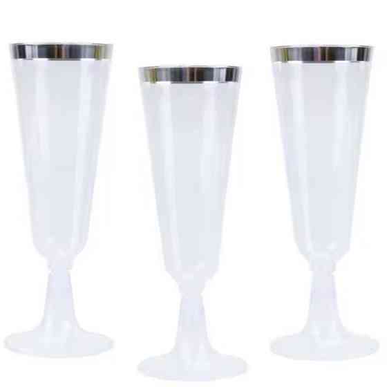 Набір пластикових келихів для шампанського 10 шт преміум класу 147 мл, святкові зі сріблястим обідком Кам'янець-Подільський