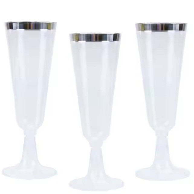 Набор пластиковых бокалов для шампанского 10 шт премиум класса 147 мл,праздничные с серебристым ободком Каменец-Подольский - изображение 2