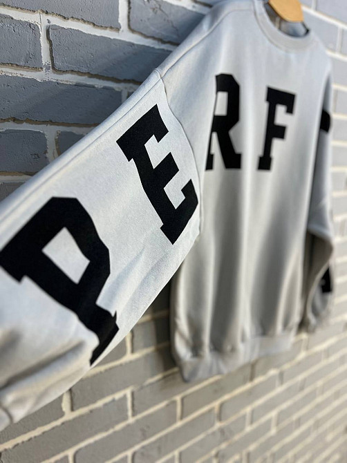 Свитшот женский DAVRAS 6001 удлиненный оверсайз надпись на спине PERFECT утепленный на флисе one size светло серый, светло-серый, one size Киев - изображение 12