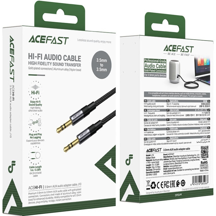 Кабель AUX Audio TRS M/M 1,0 м J10 Black Acefast Вінниця - фото 4