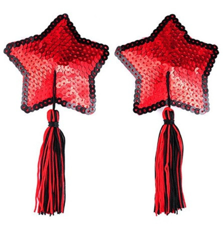 Наклейки на соски Звездочки с кисточками one size красно-черный Киев - изображение 2