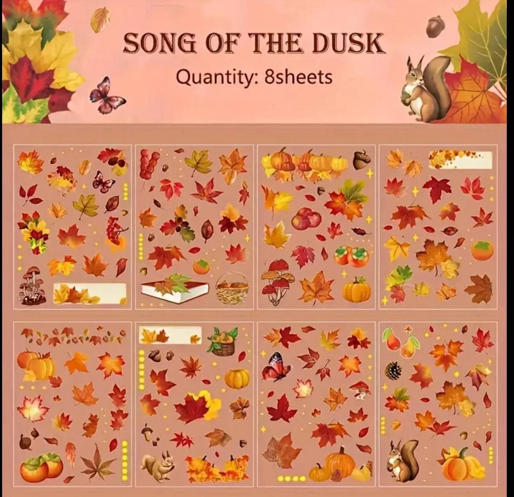 Набір вінтажних стікерів «Осіннє листя» – 8 аркушів 11×19 см Київ - фото 3