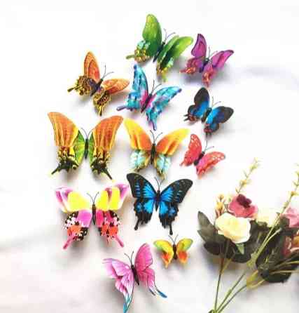Декор метелики різнобарвні набір - 12шт. в наборі, пластик тонкий Київ