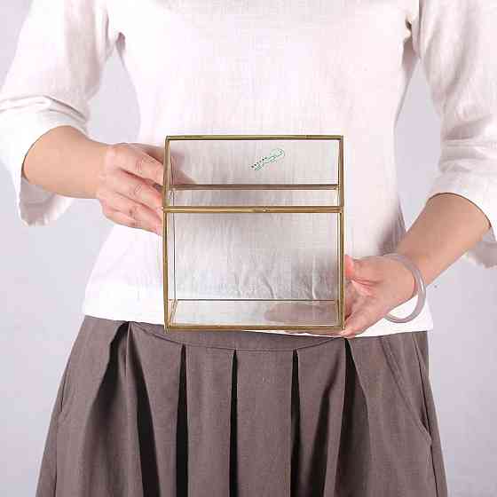 Стеклянный флорариум NCYP в форме домика с крышкой, золотая рамка, 15.5×11×16 см, для суккулентов, мосариум Киев