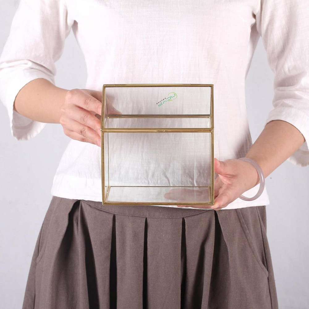 Скляний флораріум NCYP у формі будиночка з кришкою, золота рамка, 15.5×11×16 см, для сукулентів, мосаріум Київ - фото 5