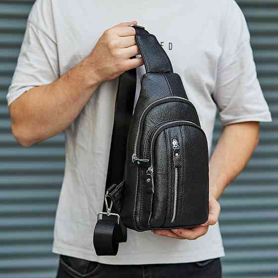 Чорна чоловіча сумка-слінг з натуральної шкіри Київ