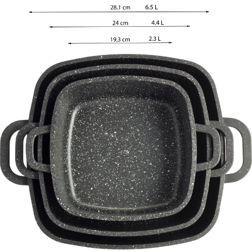 Набір каструль 7 предметів квадратні (каструлі d20см-2,3л/d24см-4,4л/28см-6,5л + прихватки) 4435 KAMILLE Житомир - фото 10