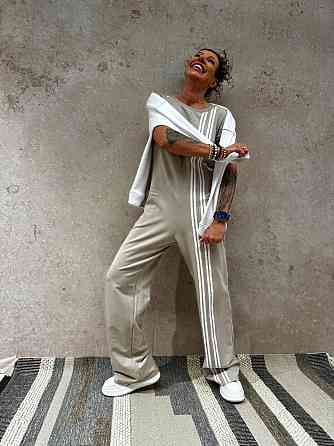 Жіночий стильний повсякденний комбінезон турецький двонитка Сіро-бежевий, 46/48 Одеса