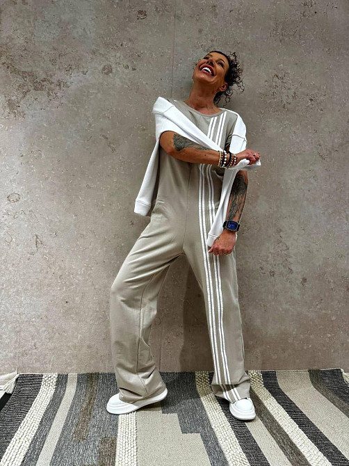 Жіночий стильний повсякденний комбінезон турецький двонитка Сіро-бежевий, 46/48 Одеса - фото 2