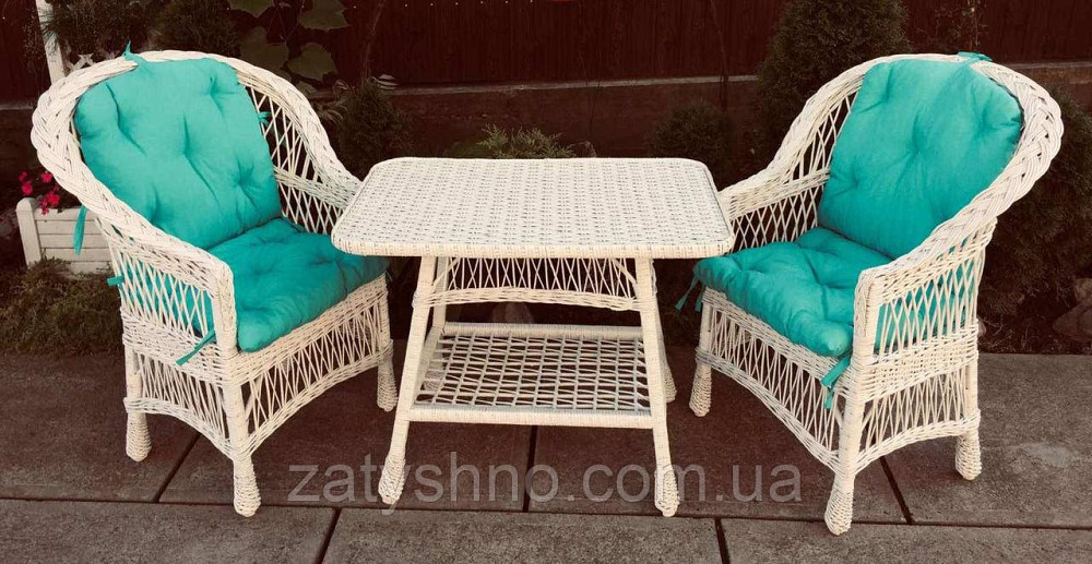 Білі плетені меблі |  Комплект плетеної із лози з накидками| меблі з лози для дачі Київ - фото 6