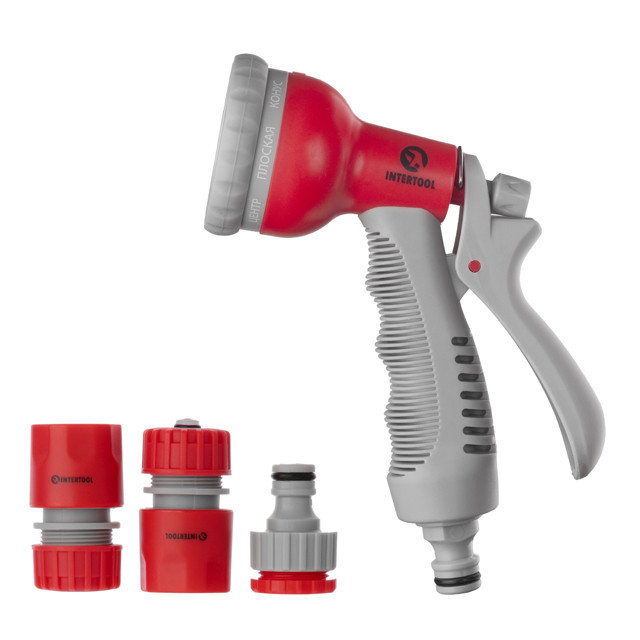 Пистолет-распылитель для полива, 8 режимов, материалы: ABS, PP, TPR, набор аксессуаров для подключения INTERTOOL GE-0002 Киев - изображение 1