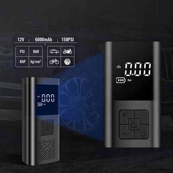 Портативний автомобільний насос 150PSI 12V з акумулятором 6000mAh — насос-повербанк для накачування шин та зарядки гаджетів Київ