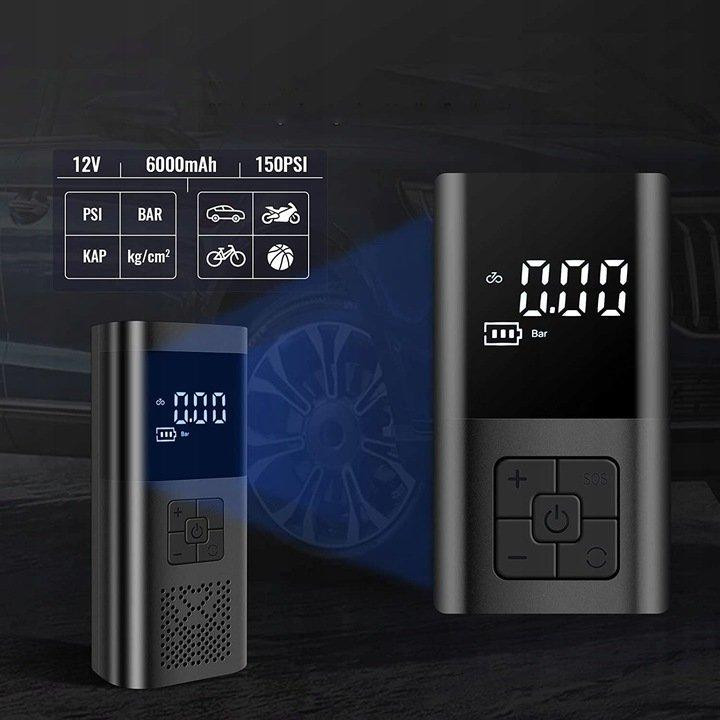 Портативний автомобільний насос 150PSI 12V з акумулятором 6000mAh — насос-повербанк для накачування шин та зарядки гаджетів Київ - фото 3