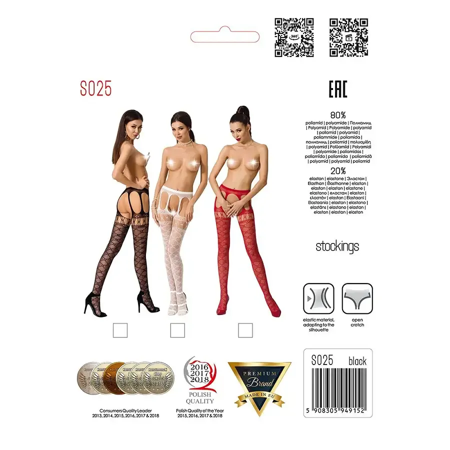 Еротичні колготки-бодістокінги Passion S025 One Size, Black, імітація ажурних панчішок з пояском Львов - изображение 8