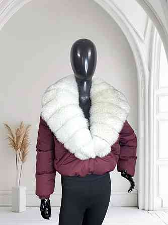 Жіноча куртка пуффер з натуральним хутром песця Бордовий S Харків