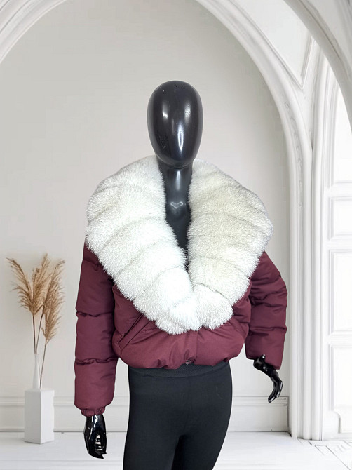 Жіноча куртка пуффер з натуральним хутром песця Бордовий S Харків - фото 3