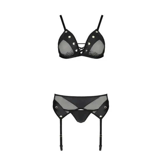 Комплект білизни Passion NESSY SET L/XL black, бюстгальтер, пояс для панчіх, стрінги Львов