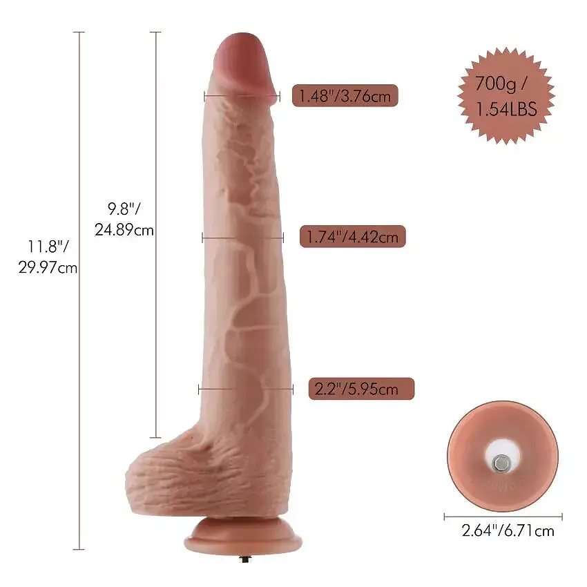 Фалоімітатор 11.8″ з вібрацією для секс-машин Hismith Silicone Dildo with Vibe, KlicLok, пульт ДК Львів - фото 2