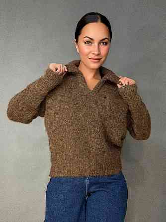 Светр жіночий A-N 19-1 з коміром поло теплий вільний, коричневий, one size Київ