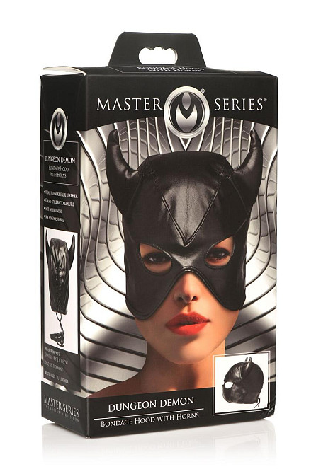 Маска з рогами Master Series: Dungeon Demon Bondage Mask with Horns, чорна Sex Aura Київ - фото 8