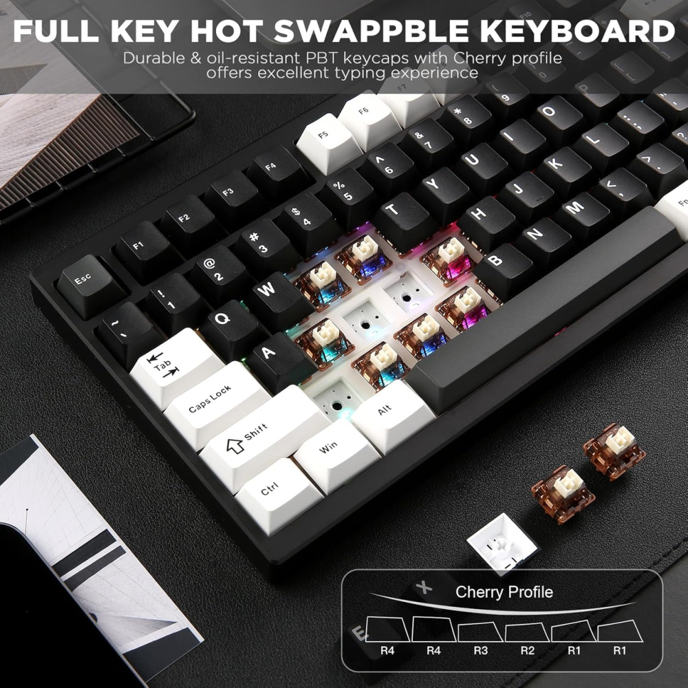 Алюмінієва механічна клавіатура YUNZII AL80 Black: РК-дисплей, Gasket Mount, BT/2.4G/USB-C, QMK/VIA, Cocoa Cream v2 Київ - фото 7