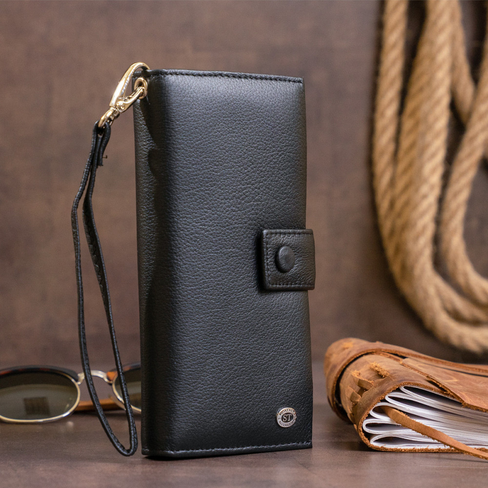 Оригинальный кошелек кожаный женский на хлястике с кнопкой Черный (ST Leather) Киев - изображение 3