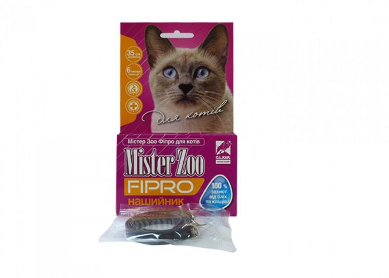 Нашийник Містер Зоо Фипро від бліх та кліщів для кішок 35 см / 12 мм (чорний) Київ - фото 2