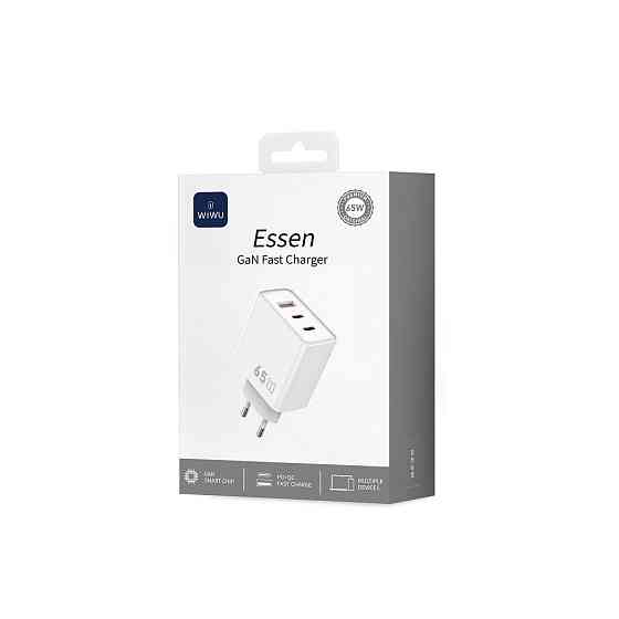 Мережевий зарядний пристрій WIWU 65W Essen GaN Fast Charger 1A+2C Wi-G005 EU White Одеса