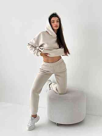 Женский спортивный теплый костюм оверсайз на флисе Светлый Бежевый XL Харьков