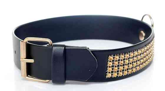 Нашийник зі штучної шкіри з кристалами Fetish Boss Series - Collar with crystals Gold, BS3300102 Sex Aura Київ