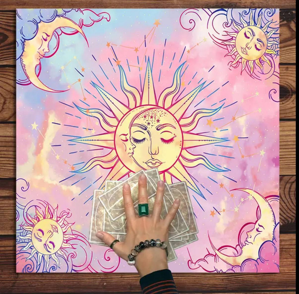 Алтарная скатерть для карт Таро и Рун Солнце. Скатерть для гадания 75*75 см. Розовая Киев - изображение 1