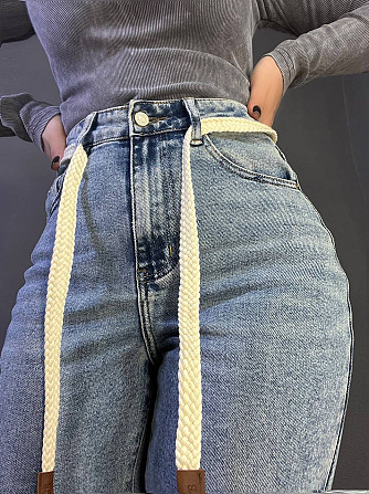 Джинси жіночі Dicesil 9153 palazzo jeans широкі стрейчеві завишена талія палаццо ремінь косичка блак Одеса - фото 3
