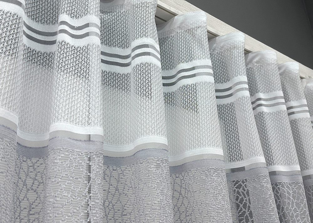Короткий тюль жакард, висотою 1,5м, колір білий з сірим 1953т Київ - фото 7