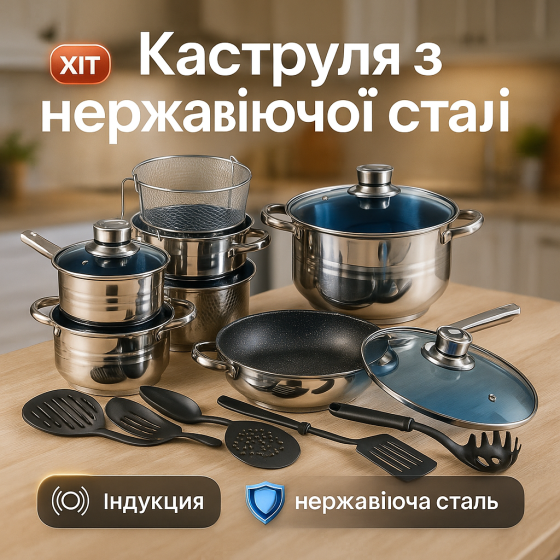 Кастрюли из нержавейки высокого качества, Набор кастрюль для профессиональной готовки OQ-14 Львов